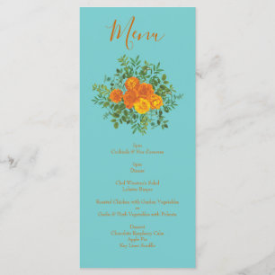 Orange & Teal Aqua Peony & Rose Wedding Menu