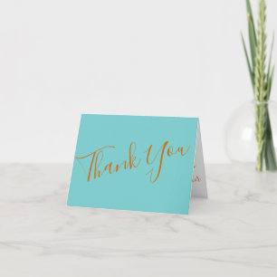 Orange & Teal Aqua Peony Rose Wedding Thank You Card
