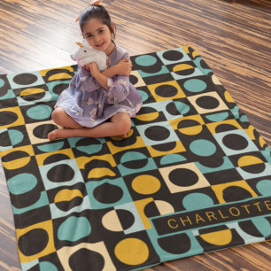 Orange Teal Black Pattern Personalised Fleece Blan Blanket