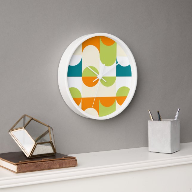 Orange Teal Blue Lime Green Retro Art Pattern Clock (Office)