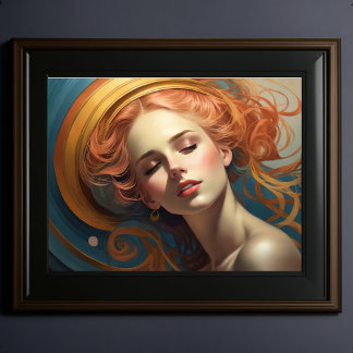 Orange Teal Blue Painting Woman Poster