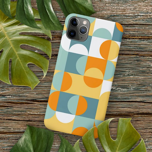 Orange Teal Blue Seafoam Green Retro Art Pattern iPhone Case (Creator Uploaded)