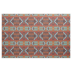 Orange Teal Blue Turquoise Brown Red Ethnic Look Fabric