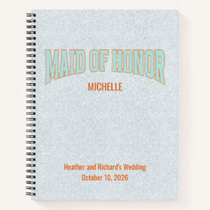 Orange + Teal Faux Glitter Varsity MAID OF HONOR Notebook