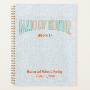 Orange + Teal Faux Glitter Varsity MAID OF HONOR  Planner