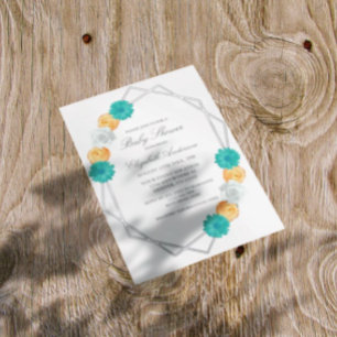 Orange Teal Floral Geometric Baby Shower