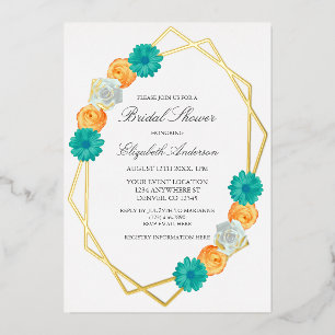 Orange Teal Floral Geometric Bridal Shower
