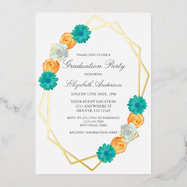 Orange Teal Floral Geometric Graduation (Front)