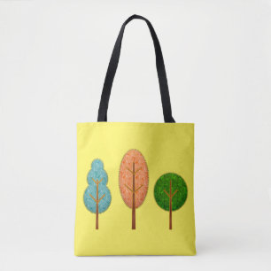 Orange Teal Green Artsy Trees Yellow Tote Bag