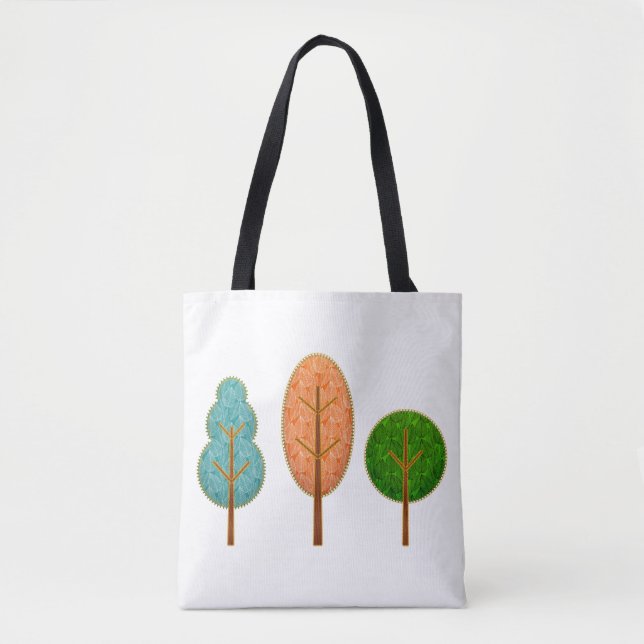 Orange Teal Green Trees Artsy Modern Pattern Tote Bag (Front)