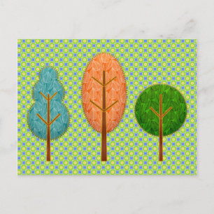 Orange Teal Green Trees with Modern Polka Dot Postcard