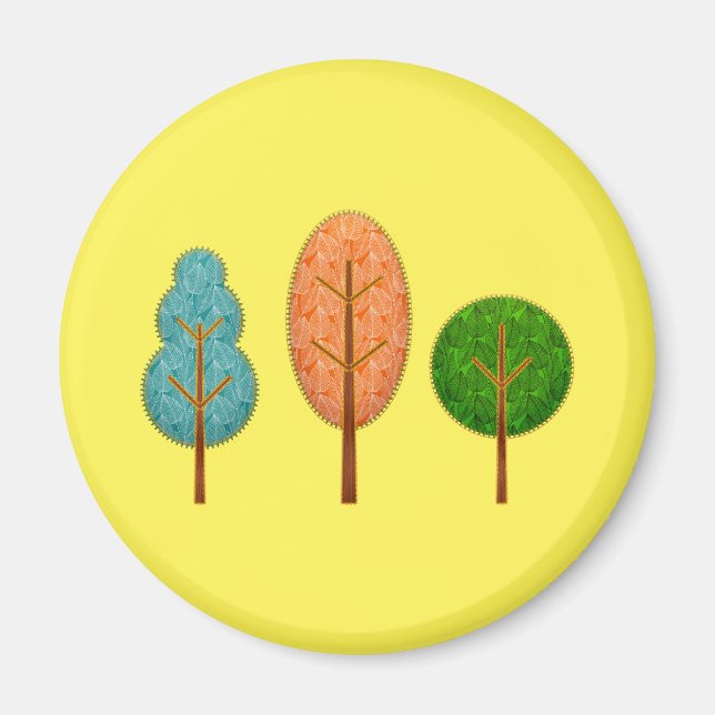Orange Teal Green Trees with Stitching | Yellow Magnet (Front)