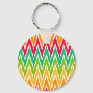 Orange Teal Ikat Chevron Zig Zag Stripes Pattern Key Ring
