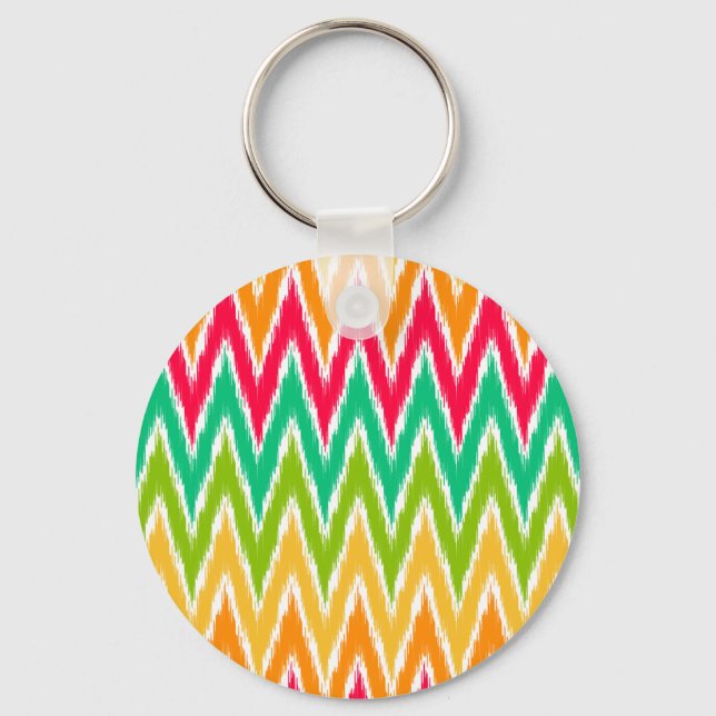 Orange Teal Ikat Chevron Zig Zag Stripes Pattern Key Ring (Front)