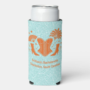 Orange + Teal Las Vegas Showgirl Bach Seltzer Can Cooler