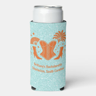 Orange + Teal Las Vegas Showgirl Bach Seltzer Can Cooler