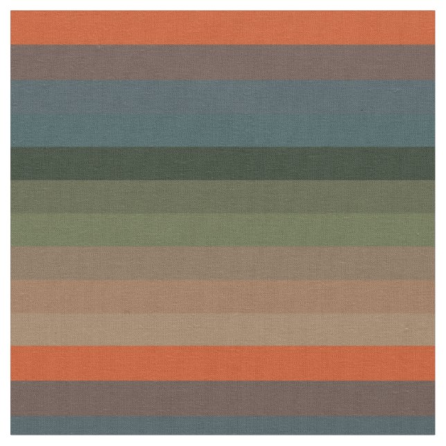 Orange, Teal & Olive Earthy Stripes Fabric (Close Up)
