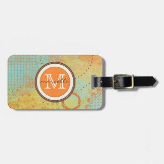 Orange Teal Paint Collage Monogram Luggage Tag