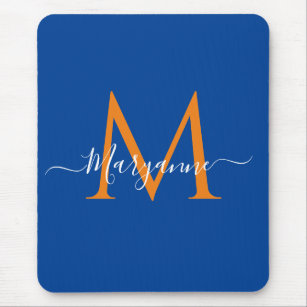 Orange & teal Personalised Monogram Blue Recipes Mouse Mat