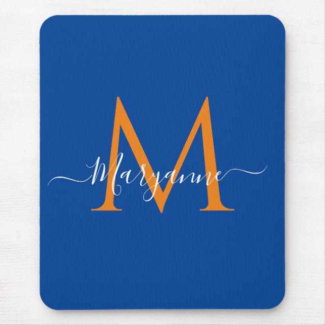Orange & teal Personalised Monogram Blue Recipes Mouse Mat (Front)