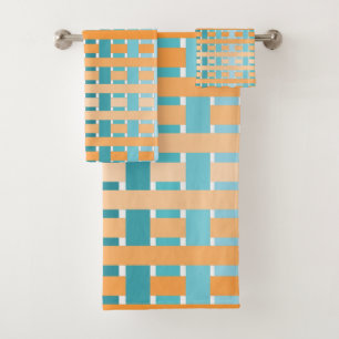 Orange-Teal Plaid Bath Towel Set