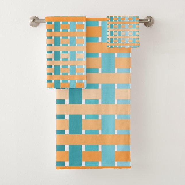 Orange-Teal Plaid Bath Towel Set (Insitu)