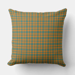Orange Teal Plaid Pattern Cushion