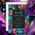 Orange Teal Purple Neon Flowers 40th Birthday Invitation<br><div class="desc">Orange,  teal,  purple,  and green neon floral 40th birthday party invitation.  These invitations can be customised for anyone of any age.   Contact me for assistance with your customisations or to request additional matching or coordinating Zazzle products for your celebration.</div>