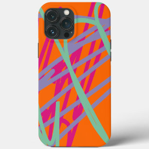 Orange Teal Purple Pink Lines Scribbles Artsy Fun iPhone 13 Pro Max Case