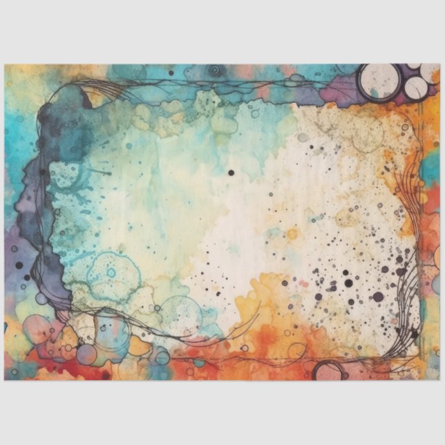 Orange,Teal, Purple watercolor splashes page  Tissue Paper (Front)