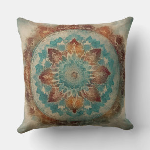Orange Teal Red Mandala Print Cushion
