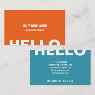 ORANGE TEAL SPLIT HELLO   BUSINESS CARDS