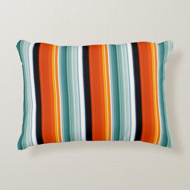 Orange Teal Striped Decorative Cushion (Front)