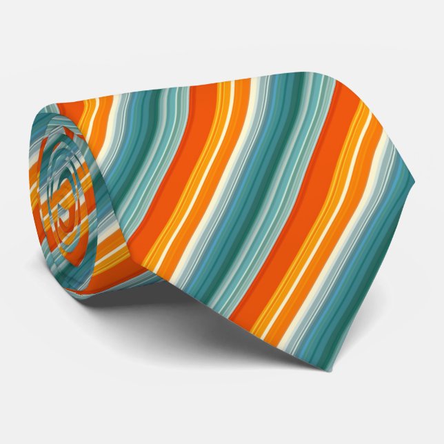 Orange Teal Striped  Tie (Rolled)