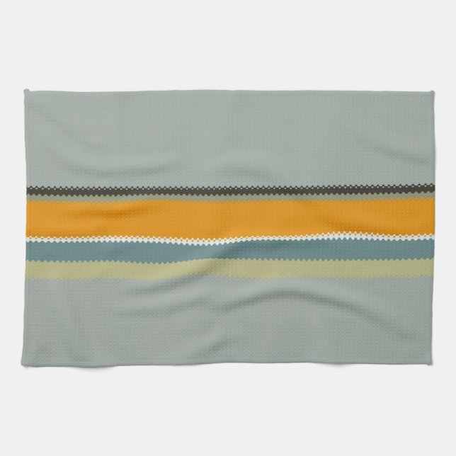 Orange Teal Stripes Tea Towel (Horizontal)