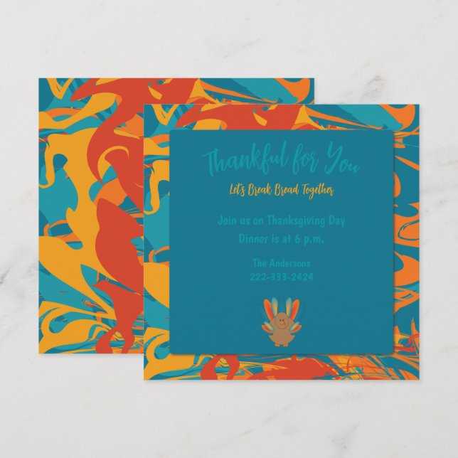 Orange & Teal Thanksgiving Invitation (Front/Back)