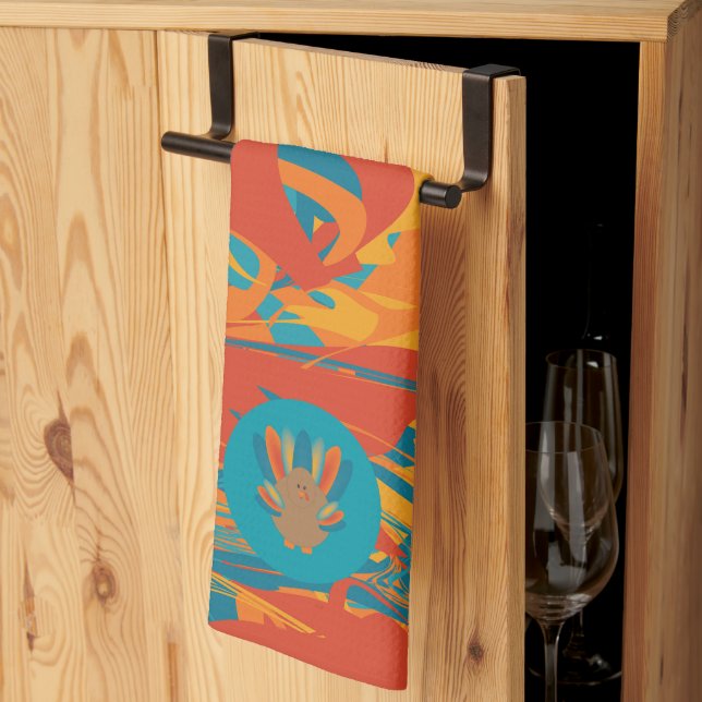 Orange & Teal Turkey Tea Towel (Thirds Fold)
