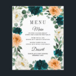 Orange Teal Turquoise Blue Boho Wedding Menu Cards<br><div class="desc">Orange Teal Turquoise Blue Boho Wedding Menu Cards - feature an elegant eucalyptus and greenery wreath decorated with ivory/white,  orange and deep teal/turquoise flowers. View the matching collection on this page to find coordinating products to complete the theme with this design.</div>