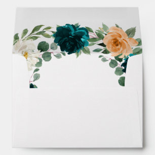 Orange Teal Turquoise Blue Floral Vintage Wedding Envelope