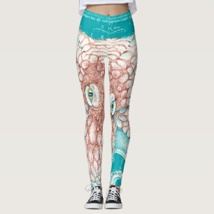 Orange Teal Vintage Map Ink Leggings