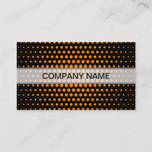 Orange Techno Dots Modern Black Business Card (Front)