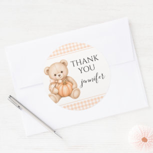 Orange Teddy Pumpkin Baby Shower Thank You Classic Round Sticker