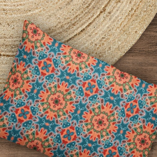 Orange Teel Blue Green Orient Bohemian Art Pattern Pillowcase (Creator Uploaded)