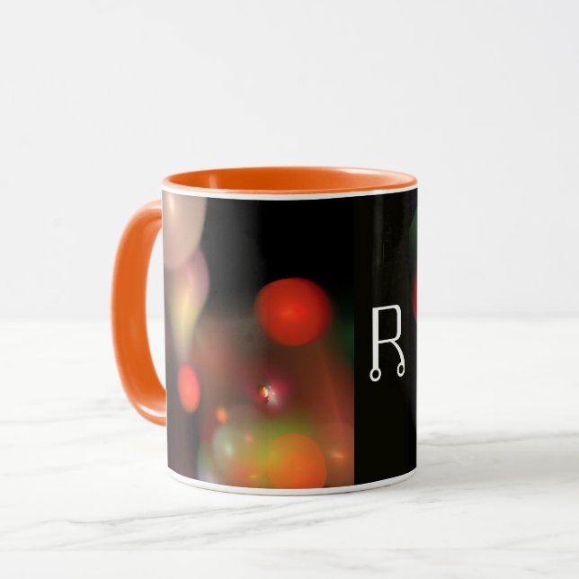ORANGE TELLOW PINK BLACK FRACTAL BUBBLES MONOGRAM MUG (Front Left)