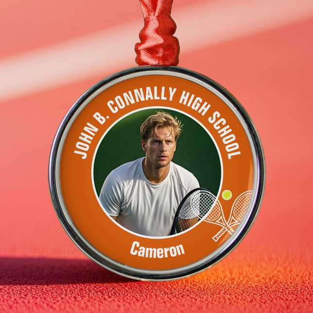 Orange Tennis Player Photo High School Christmas Metal Tree Decoration (Creator Uploaded)