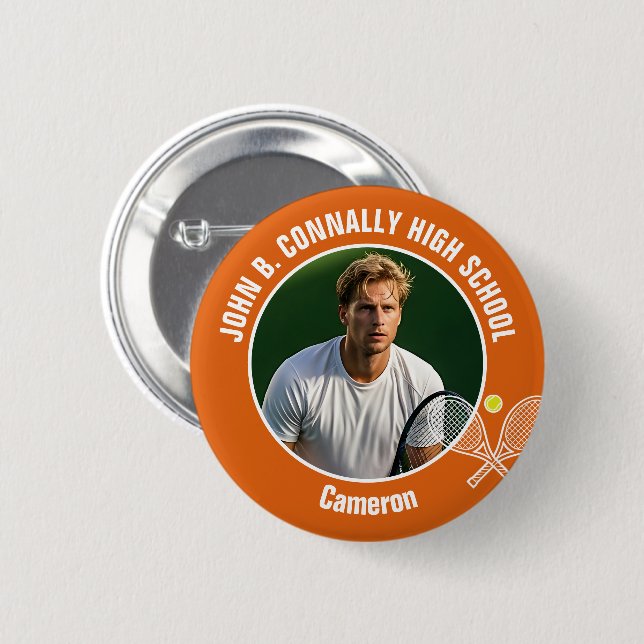 Orange Tennis Player Photo High School Spirit 6 Cm Round Badge (Front & Back)