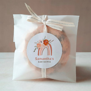 Orange Terracotta Boho Rainbow Baby Shower Classic Round Sticker