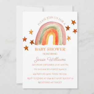Orange Terracotta Boho Rainbow Baby Shower Invitation