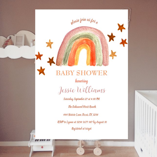 Orange Terracotta Boho Rainbow Baby Shower Invitation (Creator Uploaded)