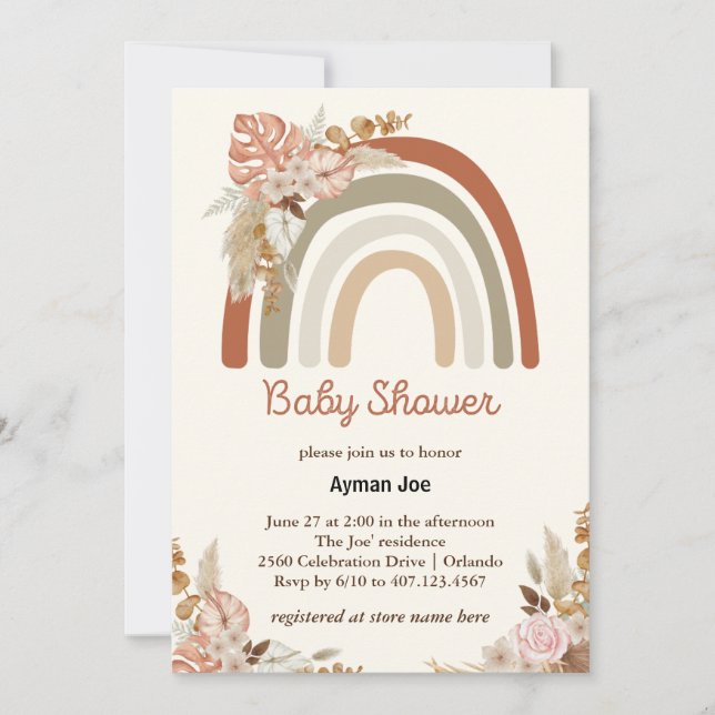 Orange Terracotta Boho | Rainbow Baby Shower Invitation (Front)